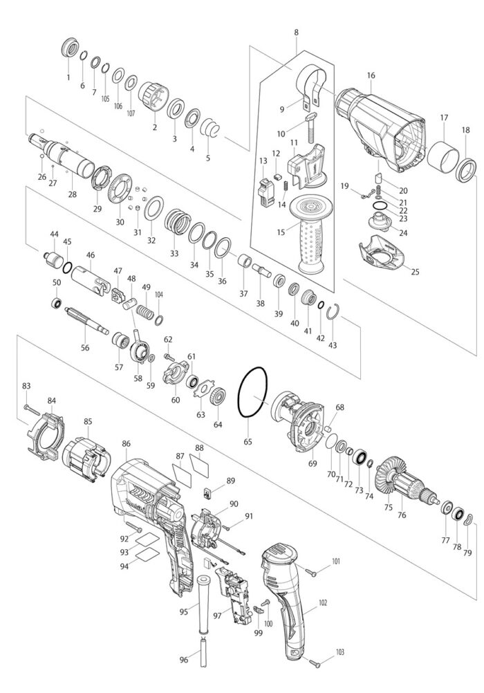 Náhradné diely Makita HR2300 – Obrázok 2