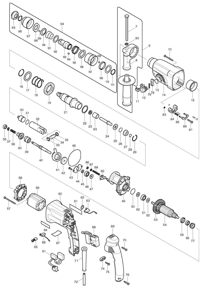 Náhradné diely Makita HR2450FT – Obrázok 2
