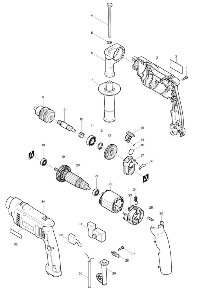 Náhradné diely Makita HP1620 – Obrázok 2