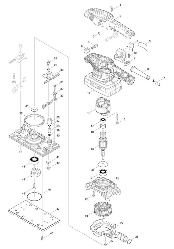 Náhradné diely Makita BO3710 – Obrázok 2
