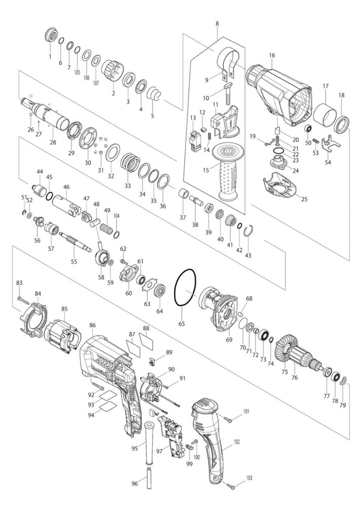 Náhradné diely Makita HR2610 – Obrázok 2