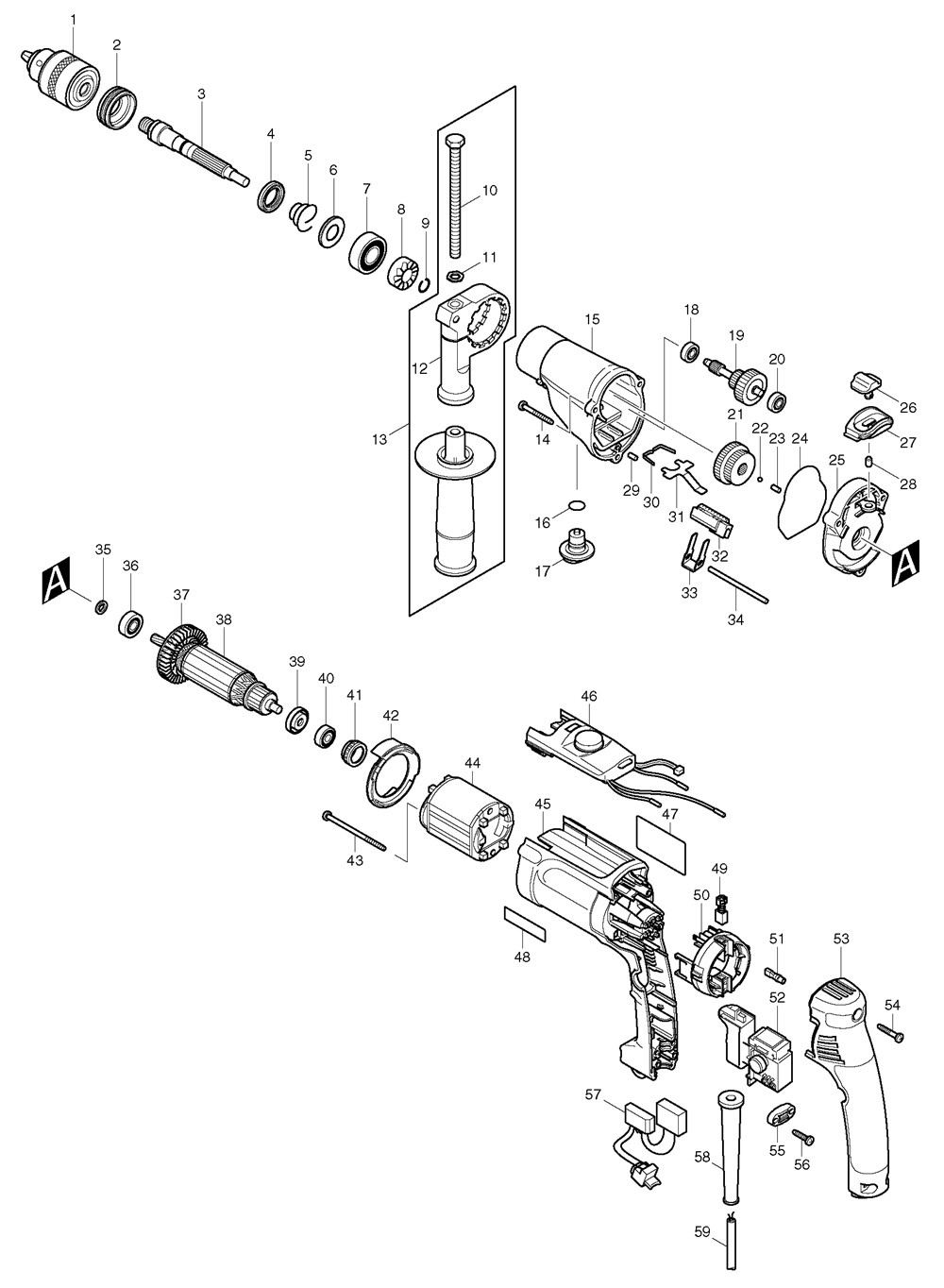 HP2070F rozkres Náhradný diel Makita MOTOR HOUSING 183658-1 – Obrázok 1