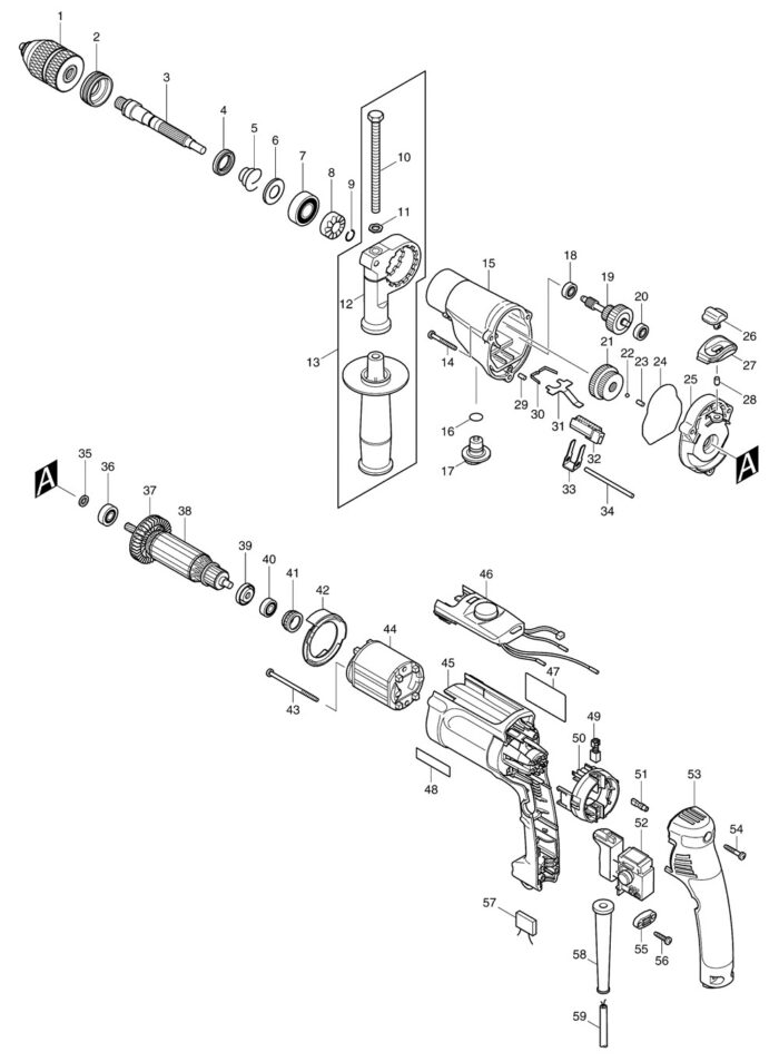 Náhradné diely Makita HP2071J – Obrázok 2